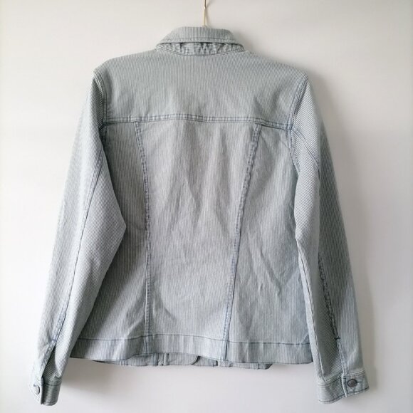 Croft & Barrow Womens Blue White Flap Pockets Striped Button Front Jacket Size M - Picture 4 of 7